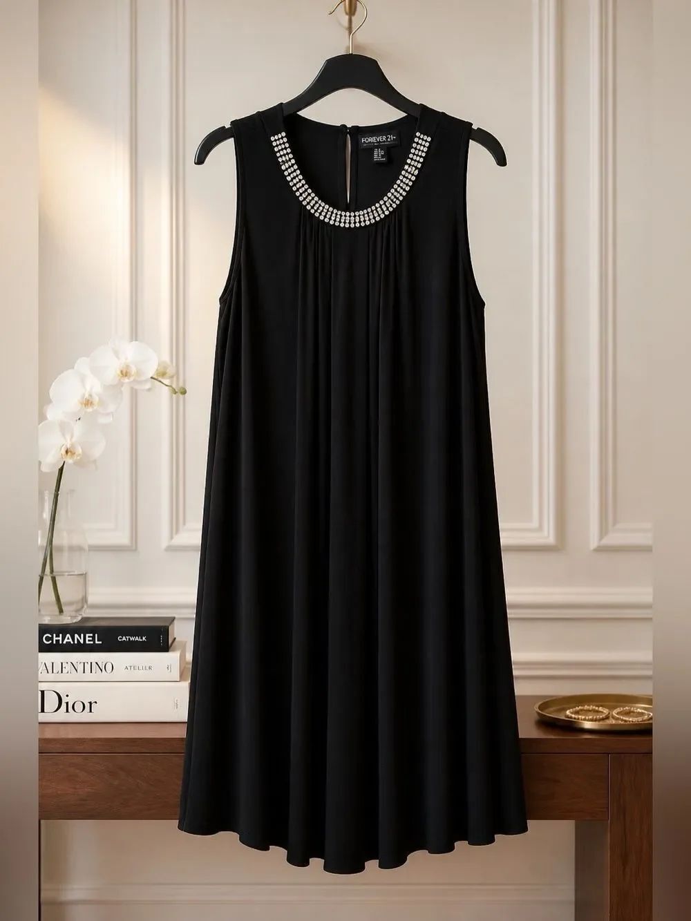 Forever 21 Black Dress with Rhinestone Collar